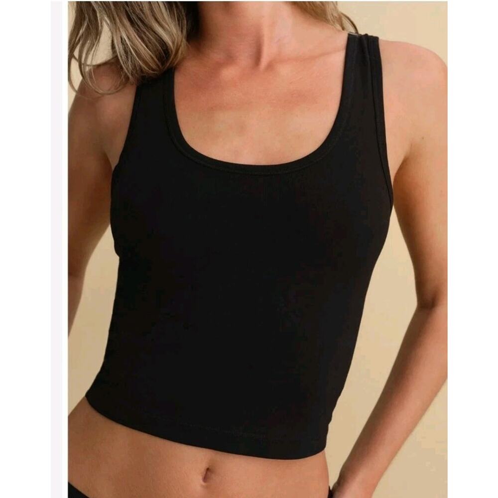 NEW Mate the Label Organic Comfort Crop Tank Top Sz S Jet Black Stretch Slim Fit